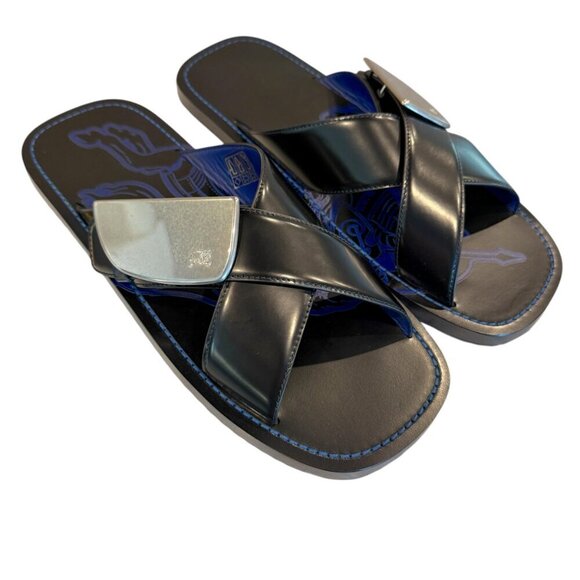 Burberry Black Leather EKD Strip Shield Slide Sandal, all sizes - Picture 2 of 15